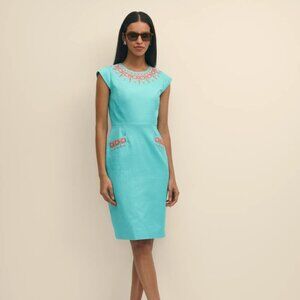 Brooks Brothers Cotton Embellished Sheath Dress in Turquoise, size 4